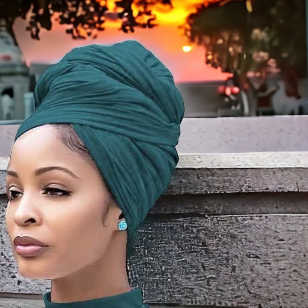 Dark Cyan Stretch Turban African Head Wraps Scarf Soft Hijab for Locs Braids